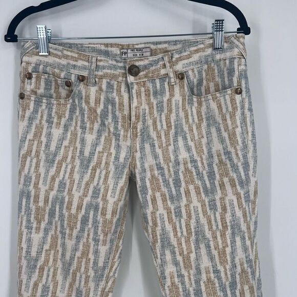 Free People Womens Zig Zag Zipper Crop Skinny Denim Jeans Beige Blue Brown Sz 28 - Picture 4 of 12